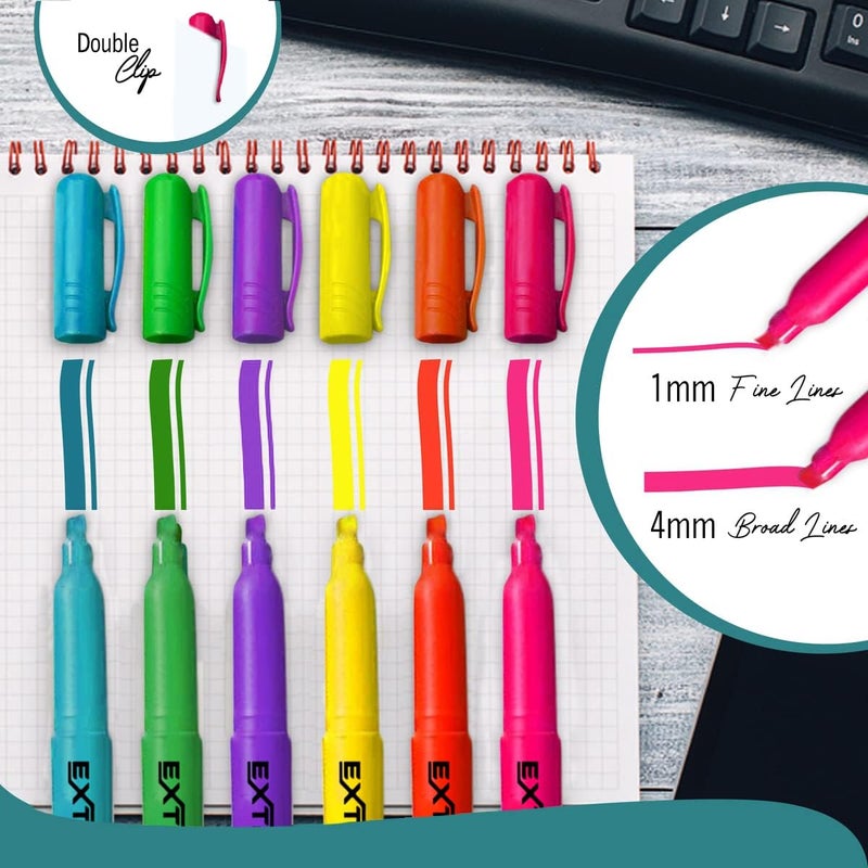 EXTRIC 6 Pack Highlighters, Fluorescent Assorted Colors, Quick Dry, Pen Style Chisel Tip highlighter marker, Smudge Free, Pocket Size - Image 3